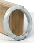 Baikalla Natural Blue-Green Flowers Jadeite Jade "Half Round" Bangle Bracelet (59.3mm) 
