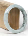 Baikalla Natural Blue-Green Flowers Jadeite Jade "Half Round" Bangle Bracelet (59.3mm) 