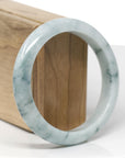 Baikalla Natural Blue-Green Flowers Jadeite Jade "Half Round" Bangle Bracelet (59.3mm) 