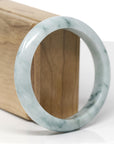 Baikalla Natural Blue-Green Flowers Jadeite Jade "Half Round" Bangle Bracelet (59.3mm) 