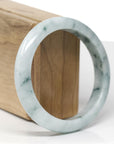 Baikalla Natural Blue-Green Flowers Jadeite Jade "Half Round" Bangle Bracelet (59.3mm) 