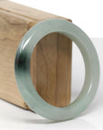 Baikalla Natural Icy Oil-Green W/ Deep Green Patch & Red Flower Jadeite Jade "Half Round" Bangle Bracelet (54.8mm) 