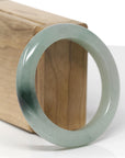 Baikalla Natural Icy Oil-Green W/ Deep Green Patch & Red Flower Jadeite Jade "Half Round" Bangle Bracelet (54.8mm) 