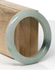 Baikalla Natural Icy Oil-Green W/ Deep Green Patch & Red Flower Jadeite Jade "Half Round" Bangle Bracelet (54.8mm) 