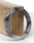 Baikalla Natural Black Wuji Jadeite Jade "Half Round" Bangle Bracelet (55.6mm) 