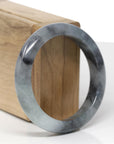 Baikalla Natural Black Wuji Jadeite Jade "Half Round" Bangle Bracelet (55.6mm) 
