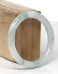 Baikalla Natural Icy Blue-Green Flowers Jadeite Jade "Traditional Round" Bangle Bracelet (55.1mm) 