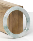 Baikalla Natural Icy Blue-Green Flowers Jadeite Jade "Traditional Round" Bangle Bracelet (55.1mm) 