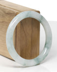 Baikalla Natural Icy Blue-Green Flowers Jadeite Jade "Traditional Round" Bangle Bracelet (55.1mm) 