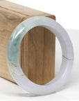 Baikalla 18ky Gold Inlay Natural Icy Lavender & Blue-Green Flower Jadeite Jade "Half Round" Bangle Bracelet (55.4mm) 