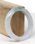 Baikalla 18ky Gold Inlay Natural Icy Lavender & Blue-Green Flower Jadeite Jade "Half Round" Bangle Bracelet (55.4mm) 