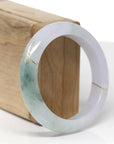 Baikalla 18ky Gold Inlay Natural Icy Lavender & Blue-Green Flower Jadeite Jade "Half Round" Bangle Bracelet (55.4mm) 