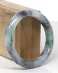 Baikalla Natural Black Wuji & Green Jadeite Jade "Half Round" Bangle Bracelet (57.5mm) 