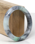 Baikalla Natural Black Wuji & Green Jadeite Jade "Half Round" Bangle Bracelet (57.5mm) 