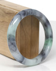 Baikalla Natural Black Wuji & Green Jadeite Jade "Half Round" Bangle Bracelet (57.5mm) 
