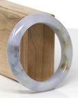 High-End Natural Blue Lavender & Red Sajin (Golden Dust) Jadeite Jade "Half Round" Bangle Bracelet (56mm) 