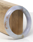 High-End Natural Blue Lavender & Red Sajin (Golden Dust) Jadeite Jade "Half Round" Bangle Bracelet (56mm) 