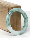 High-End Natural Icy Vibrant Green Flowers Jadeite Jade "Half Round" Bangle Bracelet (49.6mm) 