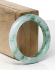 High-End Natural Icy Vibrant Green Flowers Jadeite Jade "Half Round" Bangle Bracelet (49.6mm) 
