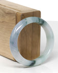 High-End Natural Icy Blue-Green Flower & Light Lavender Jadeite Jade "Oval" Bangle Bracelet (53.6mm) 