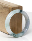 High-End Natural Icy Blue-Green Flower & Light Lavender Jadeite Jade "Oval" Bangle Bracelet (53.6mm) 