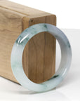 High-End Natural Icy Blue-Green Flower & Light Lavender Jadeite Jade "Oval" Bangle Bracelet (53.6mm) 