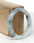 High-End Natural Icy Blue-Green Flower & Light Lavender Jadeite Jade "Oval" Bangle Bracelet (53.6mm) 