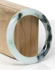 Baikalla Natural Icy Green W/ Deep Blue-Green Flowers Jadeite Jade "Traditional Round" Bangle Bracelet (56.8mm) 