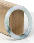 Baikalla Natural Icy Green W/ Deep Blue-Green Flowers Jadeite Jade "Traditional Round" Bangle Bracelet (56.8mm) 