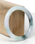 Baikalla Natural Icy Green W/ Deep Blue-Green Flowers Jadeite Jade "Traditional Round" Bangle Bracelet (56.8mm) 