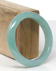 High-End Natural Icy Blue-Green Jadeite Jade "Half Round" Bangle Bracelet (56.1mm) 