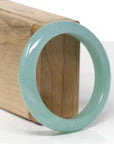 High-End Natural Icy Blue-Green Jadeite Jade "Half Round" Bangle Bracelet (56.1mm) 