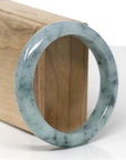 Baikalla Natural Blue-Green Flowers Jadeite Jade "Half Round" Bangle Bracelet (57.7mm) 
