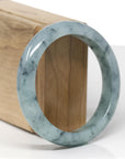 Baikalla Natural Blue-Green Flowers Jadeite Jade "Half Round" Bangle Bracelet (57.7mm) 