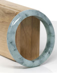 Baikalla Natural Blue-Green Flowers Jadeite Jade "Half Round" Bangle Bracelet (57.7mm) 