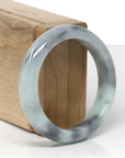 Baikalla Natural Black Wuji & Light Green Jadeite Jade "Half Round" Bangle Bracelet (54.3mm) 