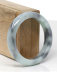 Baikalla Natural Black Wuji & Light Green Jadeite Jade "Half Round" Bangle Bracelet (54.3mm) 