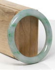 Baikalla Natural Forest Green W/ Yellow Patch Jadeite Jade "Traditional Round" Bangle Bracelet (55.7mm) 