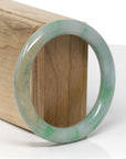 Baikalla Natural Forest Green W/ Yellow Patch Jadeite Jade "Traditional Round" Bangle Bracelet (55.7mm) 