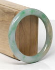 Baikalla Natural Forest Green W/ Yellow Patch Jadeite Jade "Traditional Round" Bangle Bracelet (55.7mm) 