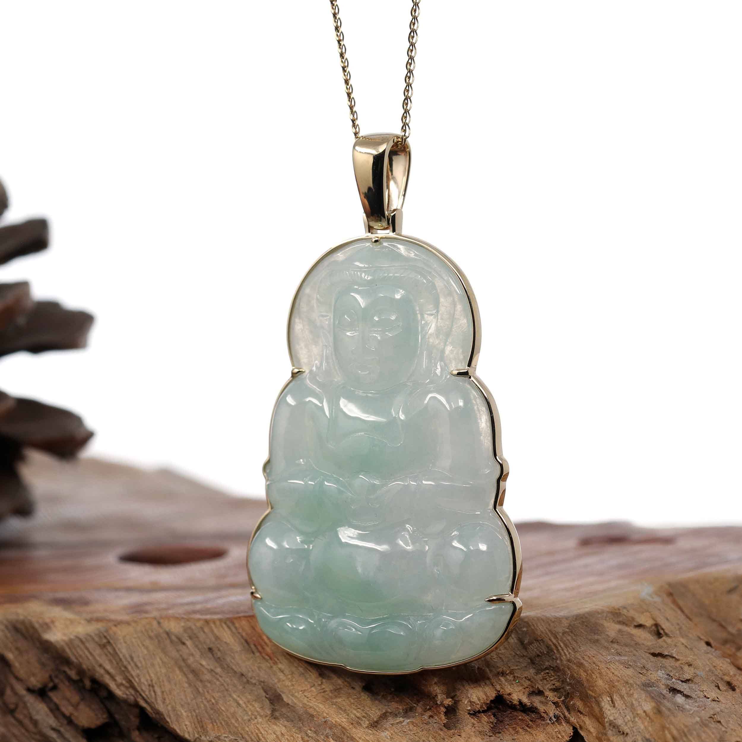 Genuine Burmese Ice Jadeite Jade Guanyin Necklace With Good Luck Design ...