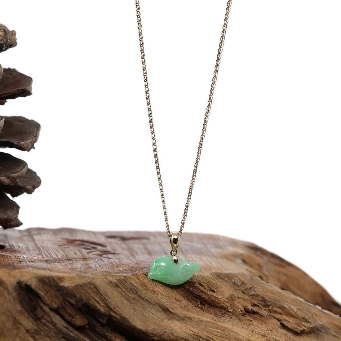Baikalla Jewelry Jade Pendant Necklace Baikalla " Dolphin " Carving Pendant Necklace Natural Ice Green Jadeite Jade