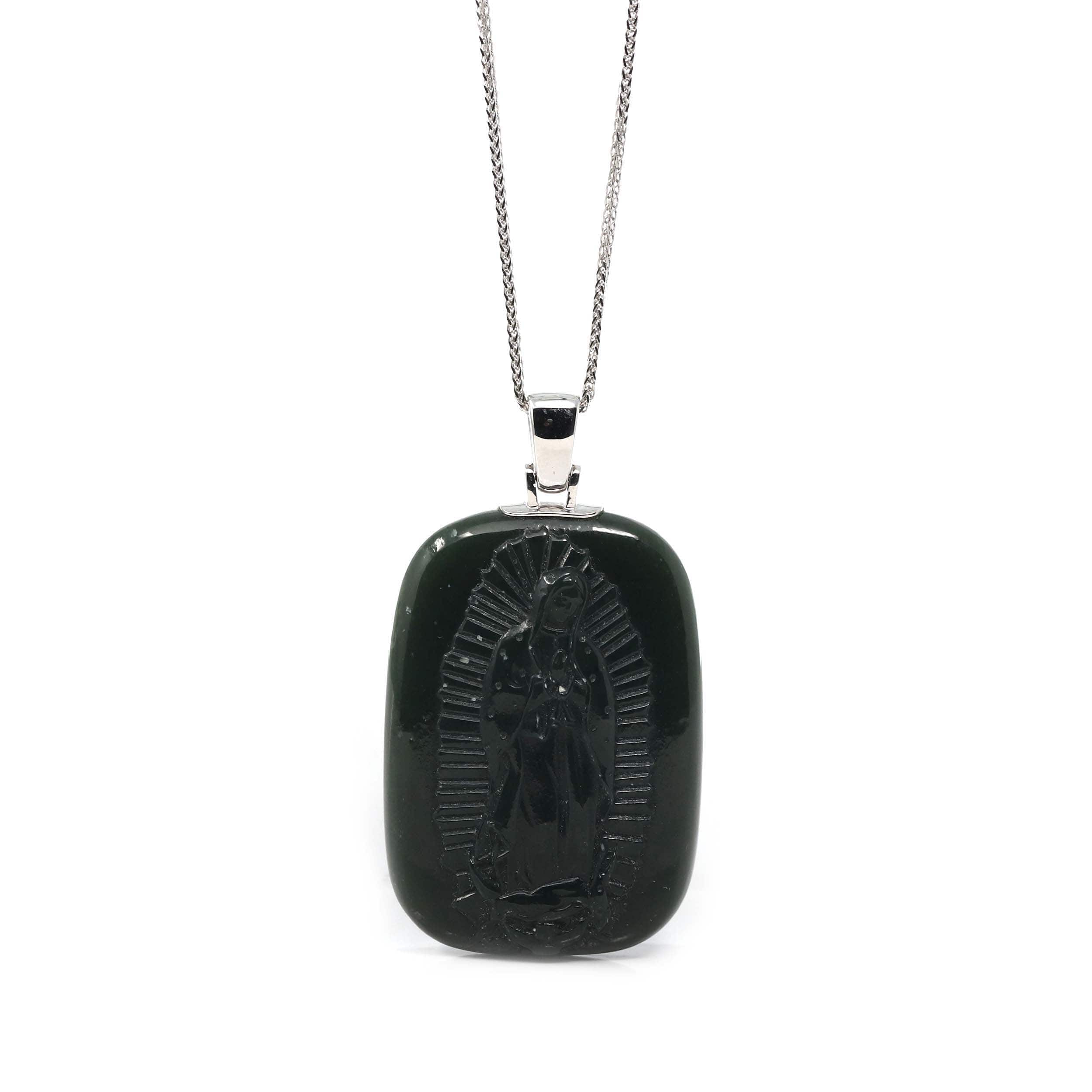 Baikalla™ 14K Yellow Gold Genuine Nephrite Black Jade Mother Mary