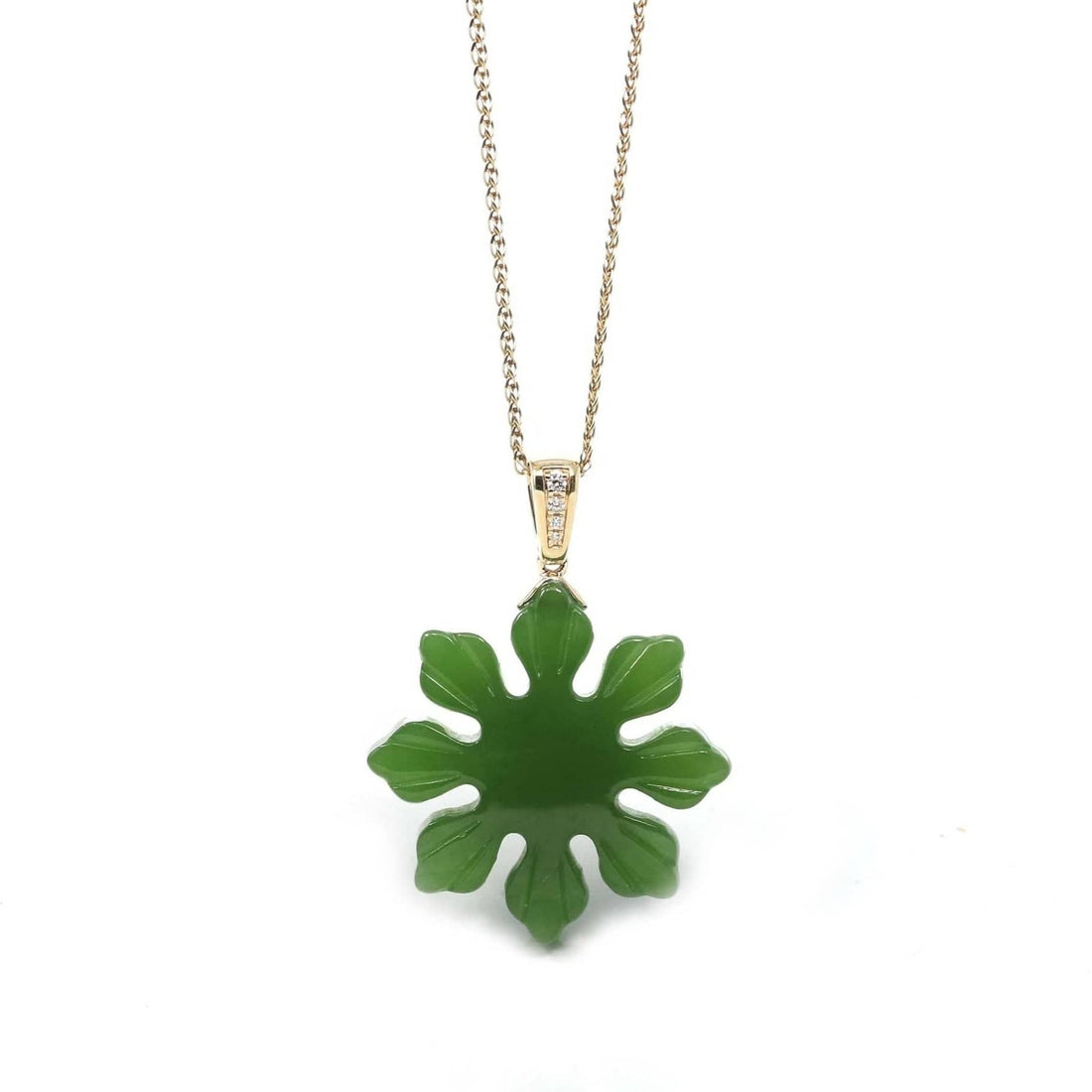 Baikalla Jewelry Gold Jade Necklace Copy of Baikalla™ : " Sun Flower" 14k Yellow Gold Genuine Nephrite Green Jade Pendant Necklace