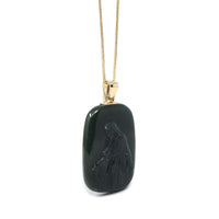 Baikalla Jewelry Gold Jade Pendant Copy of Baikalla™ 14K Yellow Gold Genuine Nephrite Black Jade Jesus Pendant Necklace