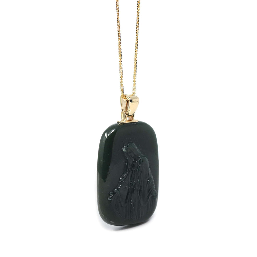 Baikalla Jewelry Gold Jade Pendant Copy of Baikalla™ 14K Yellow Gold Genuine Nephrite Black Jade Jesus Pendant Necklace