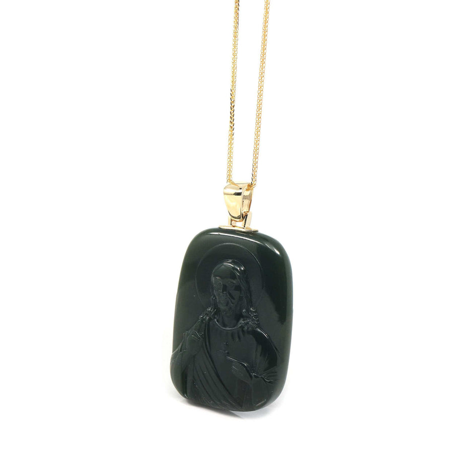 Baikalla Jewelry Gold Jade Pendant Baikalla™ 14K Yellow Gold Genuine Nephrite Black Jade " Da Hei Tian " Pendant Necklace