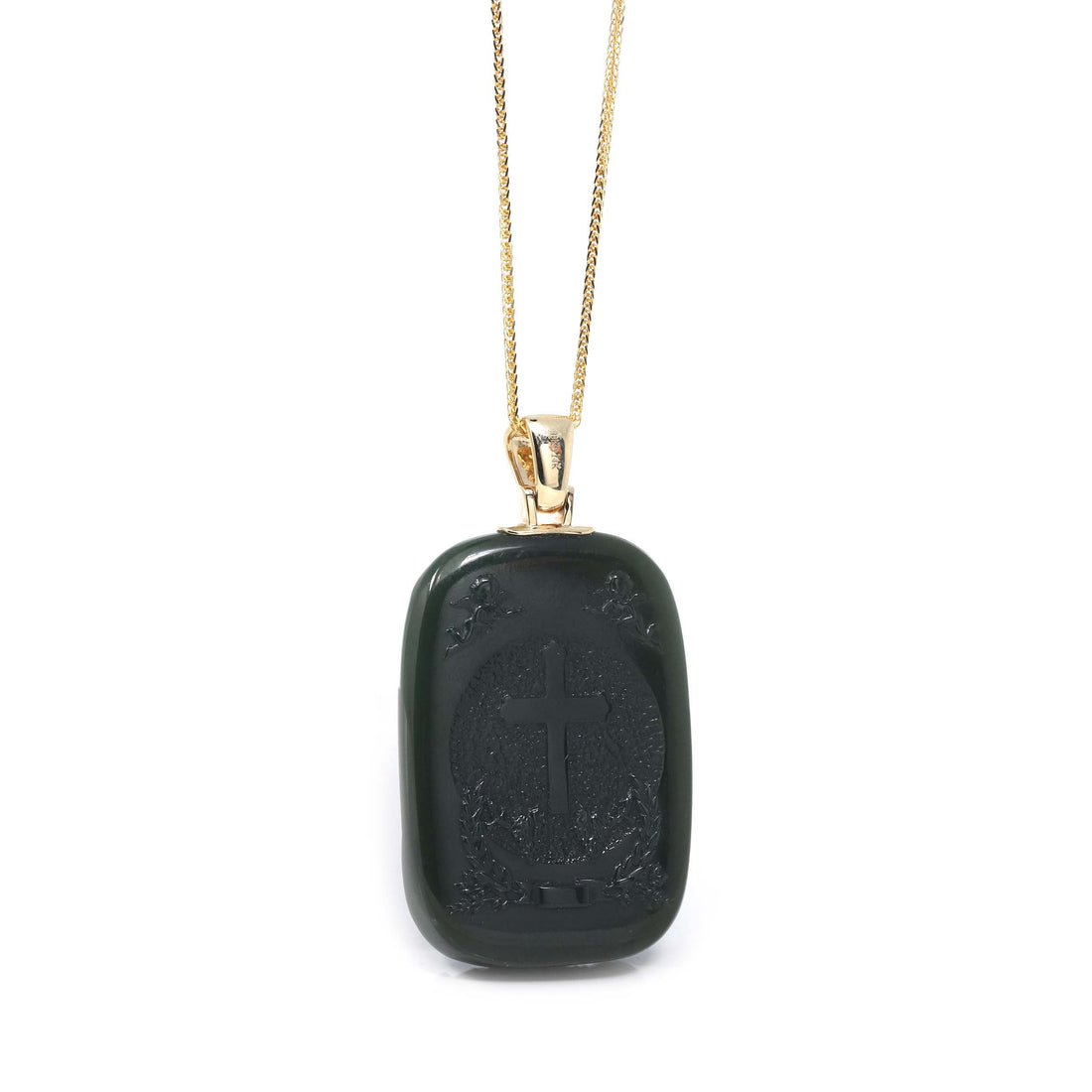 Baikalla Jewelry Gold Jade Pendant Baikalla™ 14K Yellow Gold Genuine Nephrite Black Jade Jesus Pendant Necklace