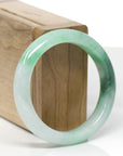 Baikalla Natural Icy Vibrant Forest Green Jadeite Jade "Half Round" Bangle Bracelet (53.2mm) 