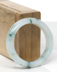 High-End Natural Icy Blue-Green Flower Jadeite Jade "Oval" Bangle Bracelet (54.5mm) 